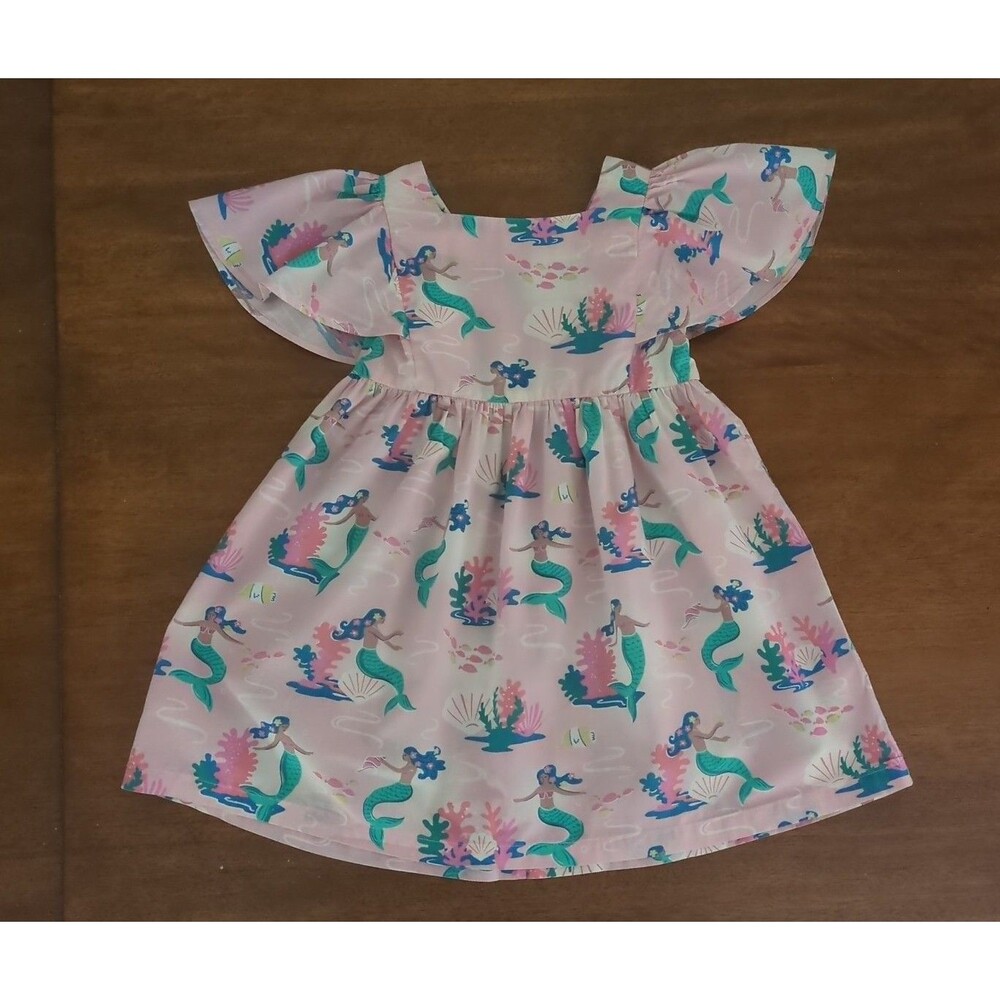 Mini boden girls flutter sleeve mermaid print dress size 5/6 GUC